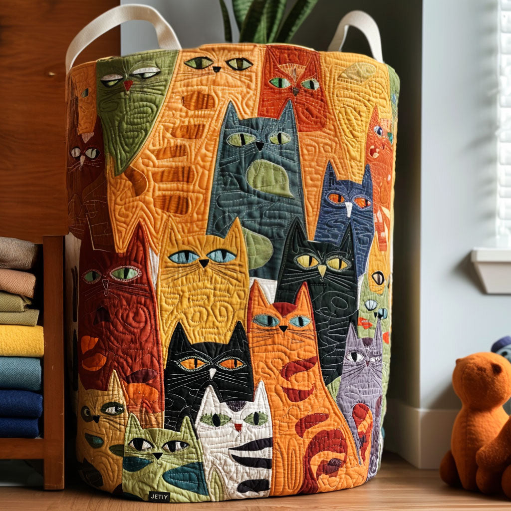 Purrfect Posse | Quilted Cat Print Laundry Basket