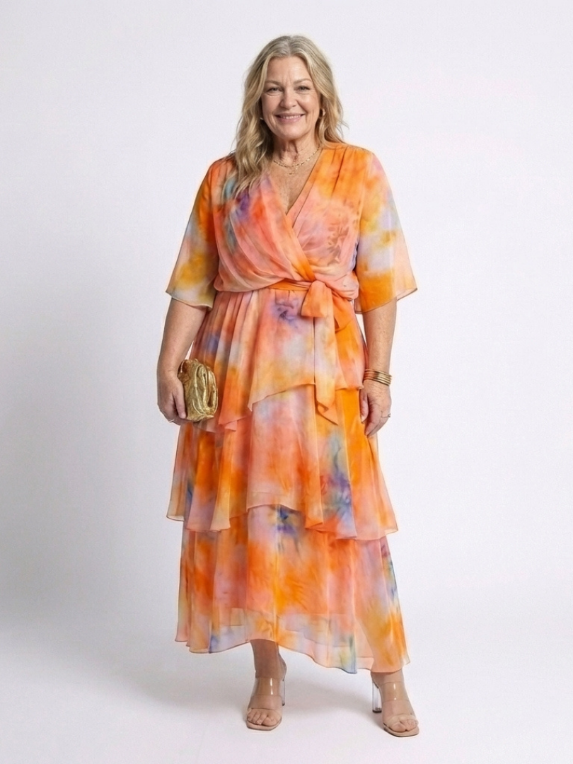 Calista | Sheer Layered V-Neck Maxi Dress with Tie Waist