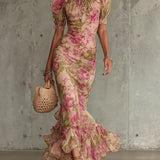 Jill | Vintage Rose Maxi Dress with Puff Sleeves