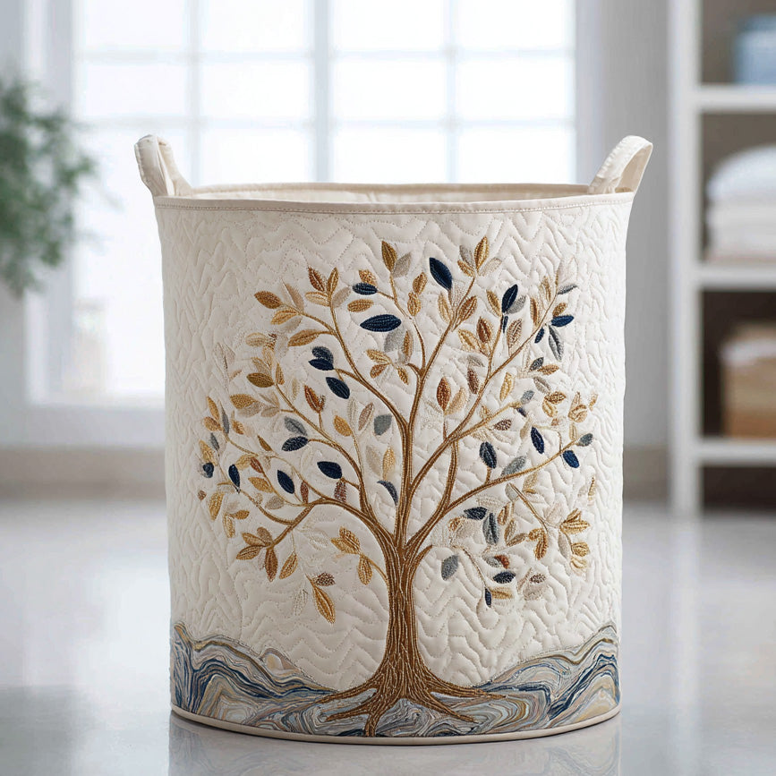 Vital Bloom | Quilted Laundry Basket with Canvas Handles