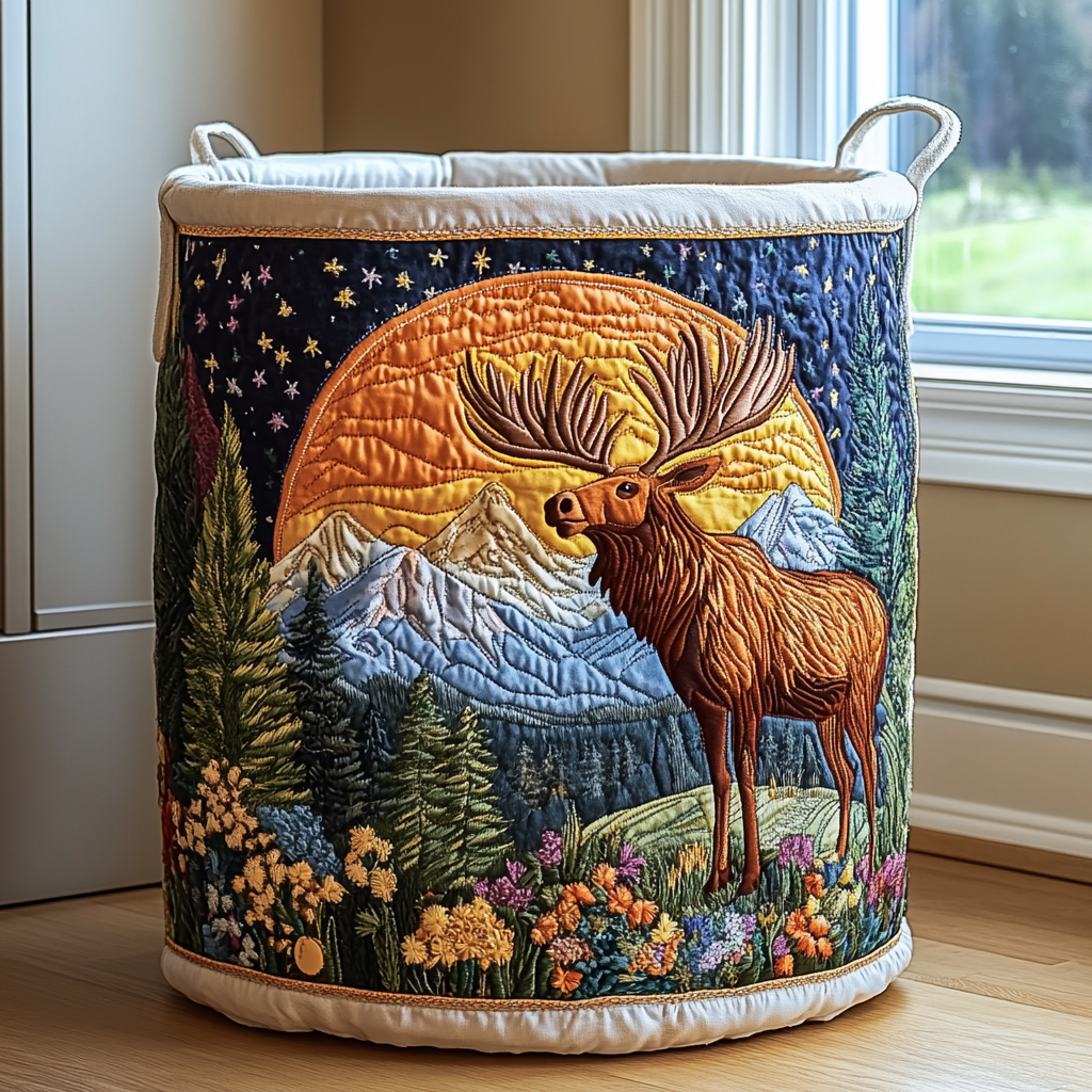 Forest | Quilted Laundry Basket with Canvas Handles