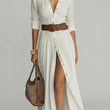 Brittany | Effortless White Boho Shirt Dress for Women in Casual Maxi Style