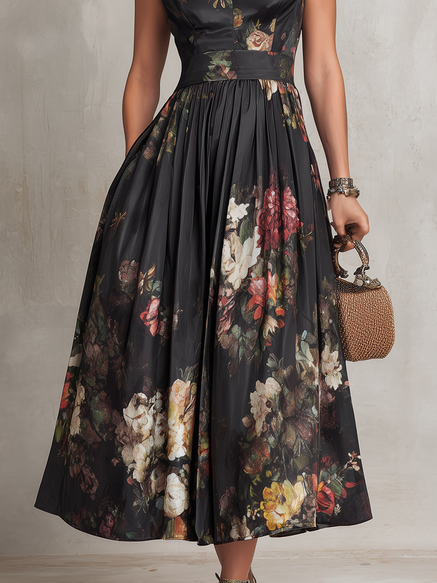 Mia | Keyhole Pleated Satin Midi Dress