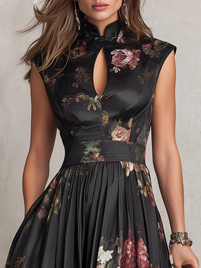 Mia | Keyhole Pleated Satin Midi Dress