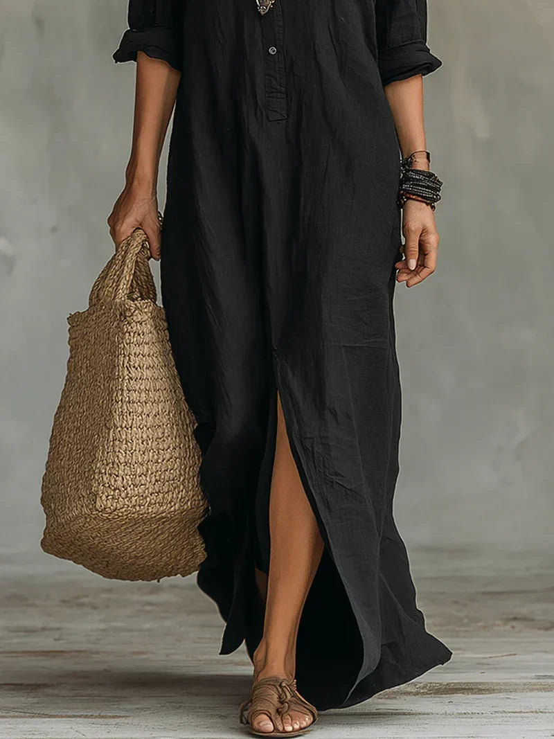 Celine | Black Button-Front Maxi Dress