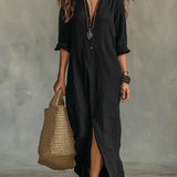 Celine | Black Button-Front Maxi Dress