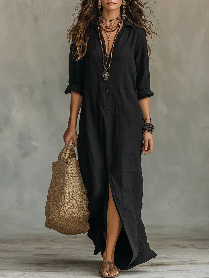 Celine | Black Button-Front Maxi Dress