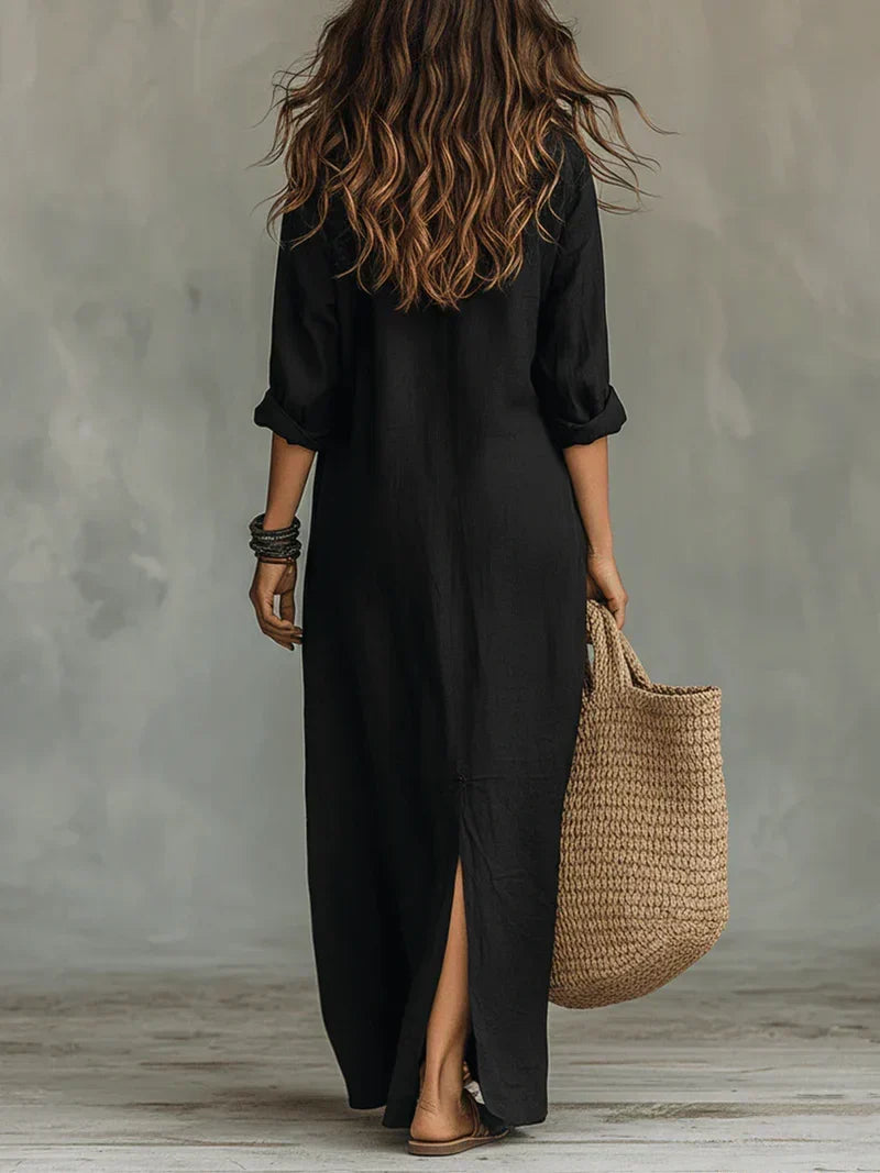 Celine | Black Button-Front Maxi Dress