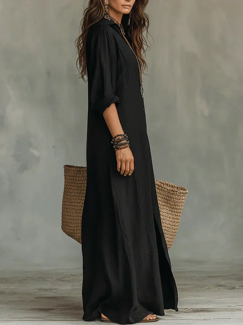Celine | Black Button-Front Maxi Dress