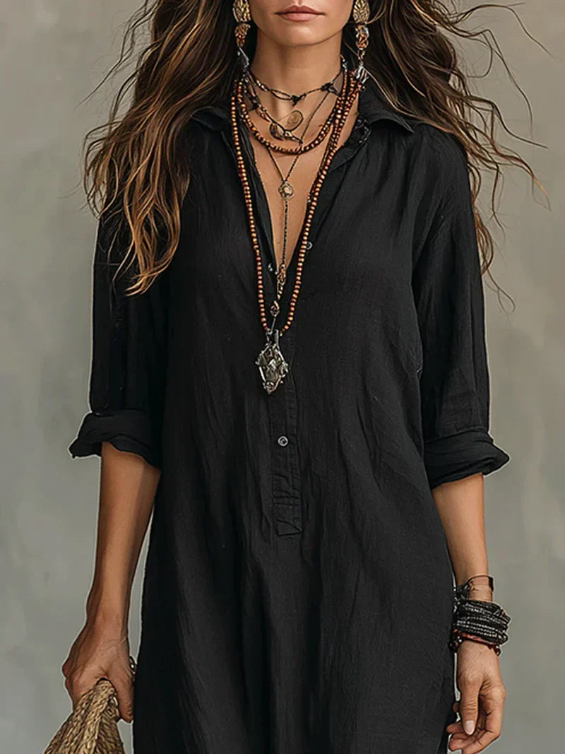 Celine | Black Button-Front Maxi Dress
