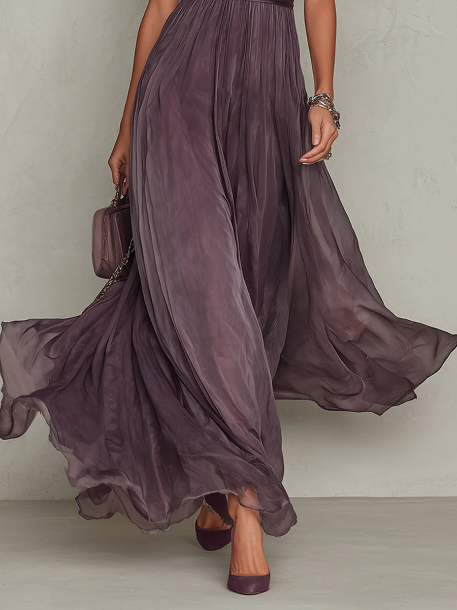 Violet | Keyhole Neckline Chiffon Maxi Dress with Lace Trim