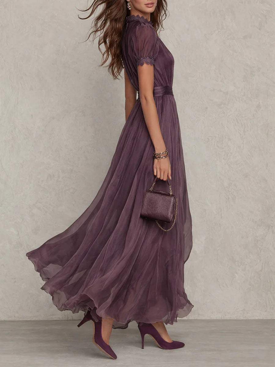 Violet | Keyhole Neckline Chiffon Maxi Dress with Lace Trim