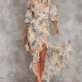 Amara | Turtleneck Floral Print Chiffon Maxi Dress
