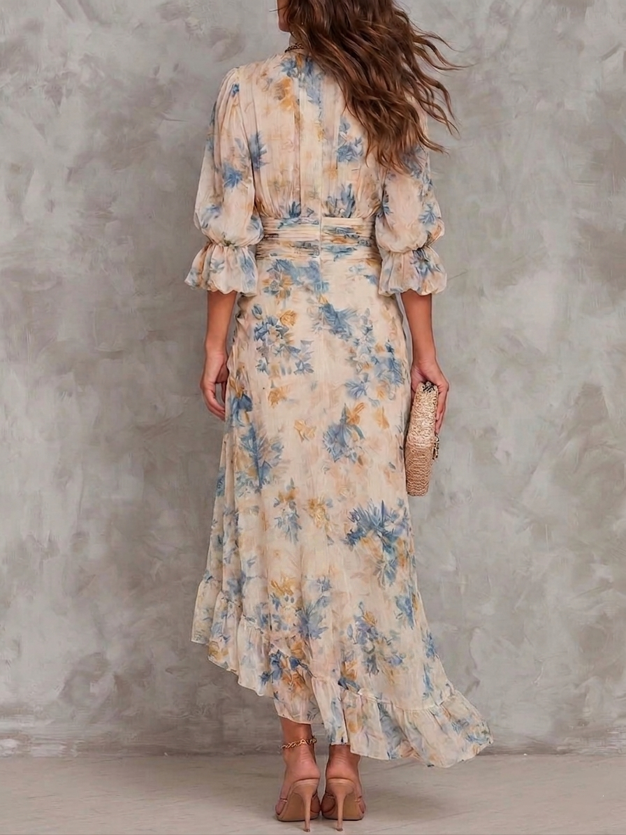 Amara | Turtleneck Floral Print Chiffon Maxi Dress