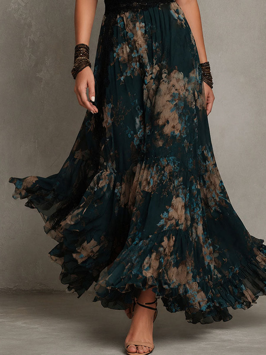 Gillian | Floral Tiered Maxi Dress with Lace Accents
