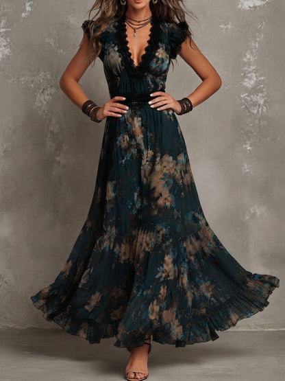 Gillian | Floral Tiered Maxi Dress with Lace Accents
