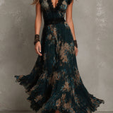 Gillian | Floral Tiered Maxi Dress with Lace Accents