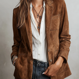 Vintage Brown Blazer | Women's Tailored Jacket with Contrast Stitching