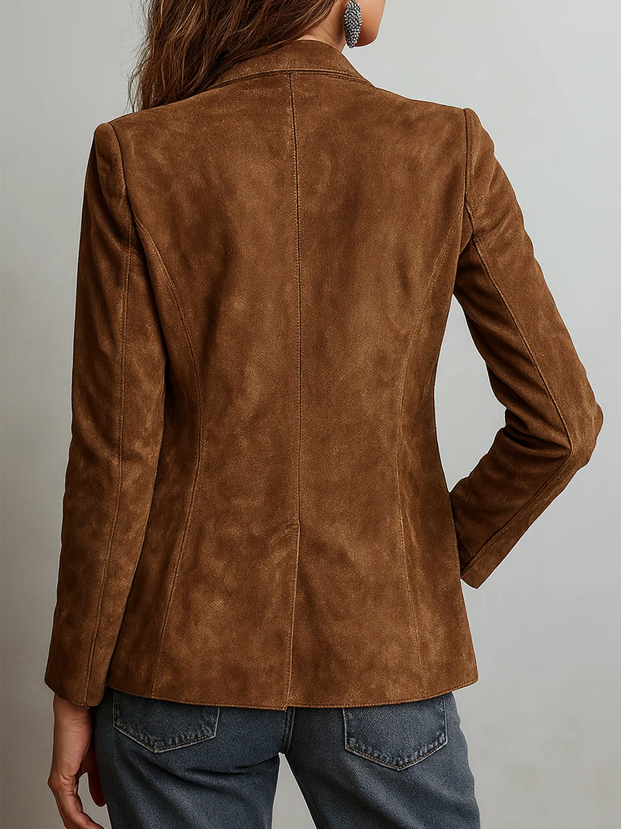 Vintage Brown Blazer | Women's Tailored Contrast-Stitch Jacket