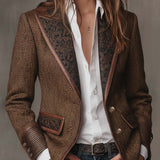 Sloane | Herringbone Print Panel Blazer for Women