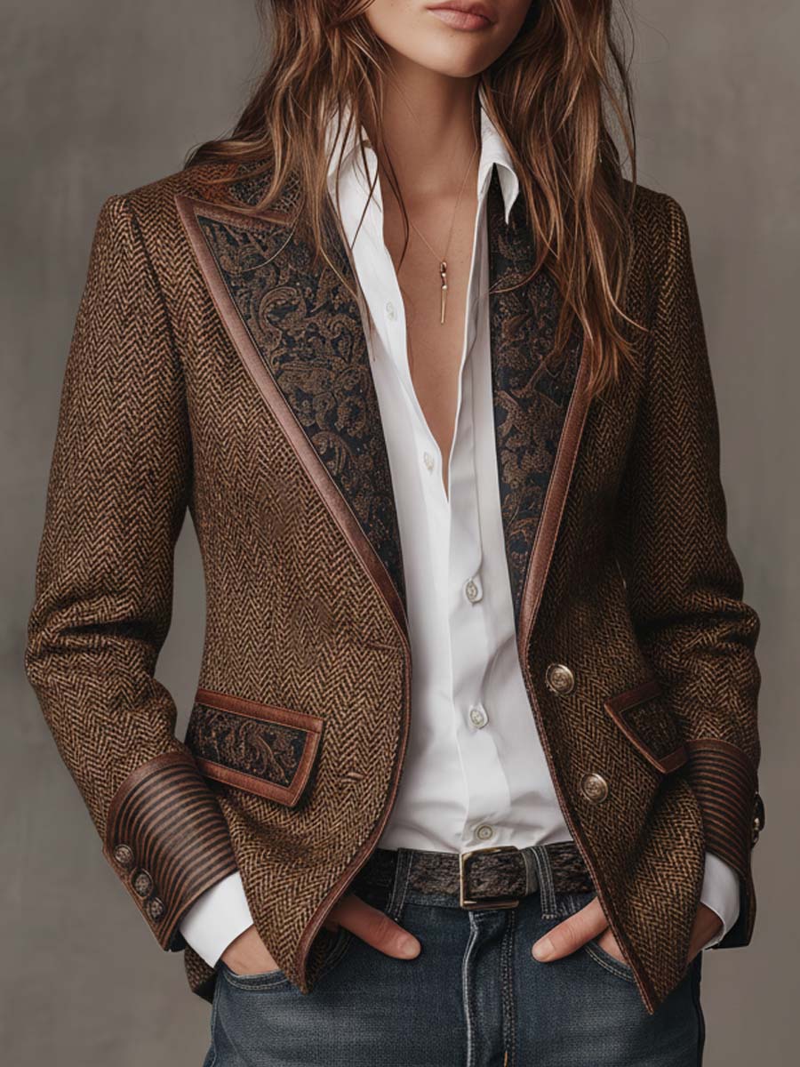 Sloane | Herringbone Print Panel Blazer for Women