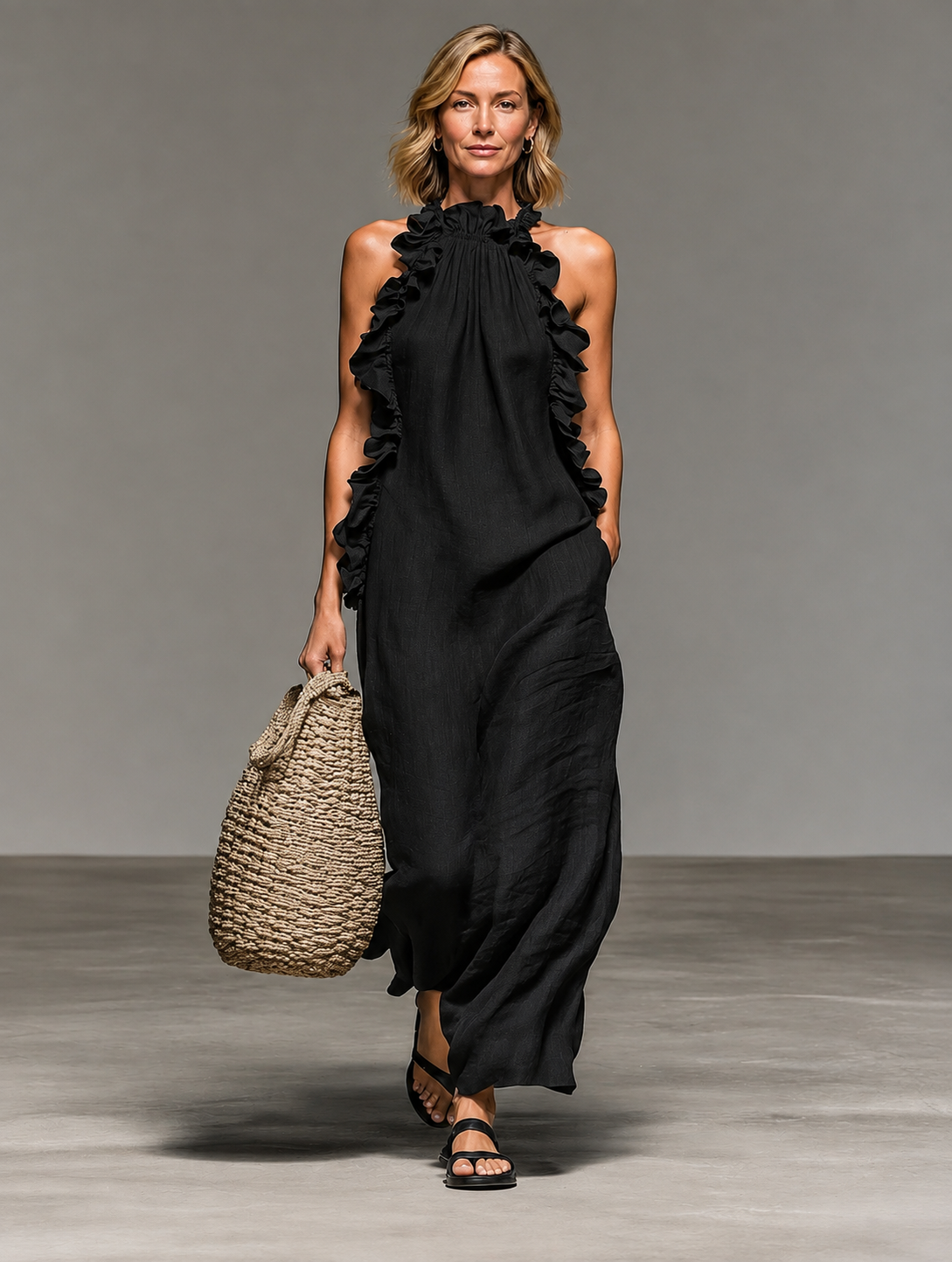 Emma | Soft Ruffle Maxi Dress with Sleeveless Silhouette