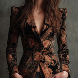 Bronze Bloom | Women's Black and Bronze Floral Tailored Blazer
