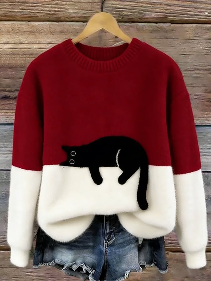 Aileen | Playful Cat Print Oversized Sweater