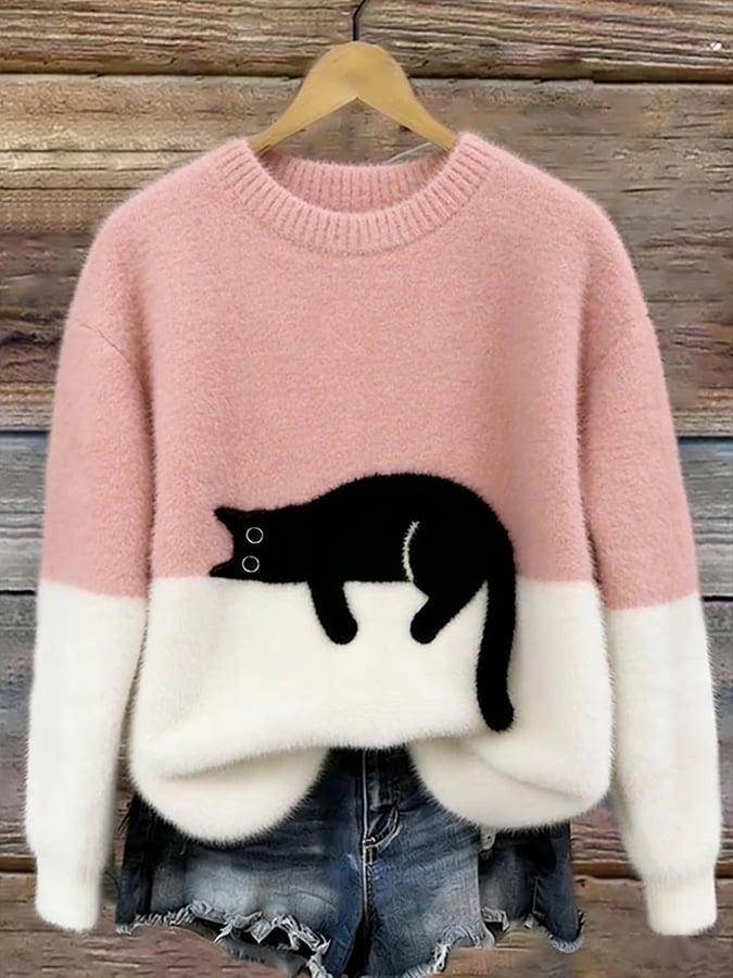 Aileen | Playful Cat Print Oversized Sweater