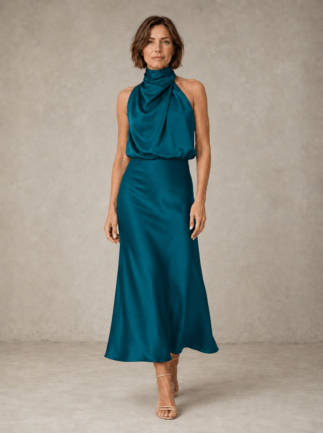 Harper | Halter Satin Evening Maxi Dress