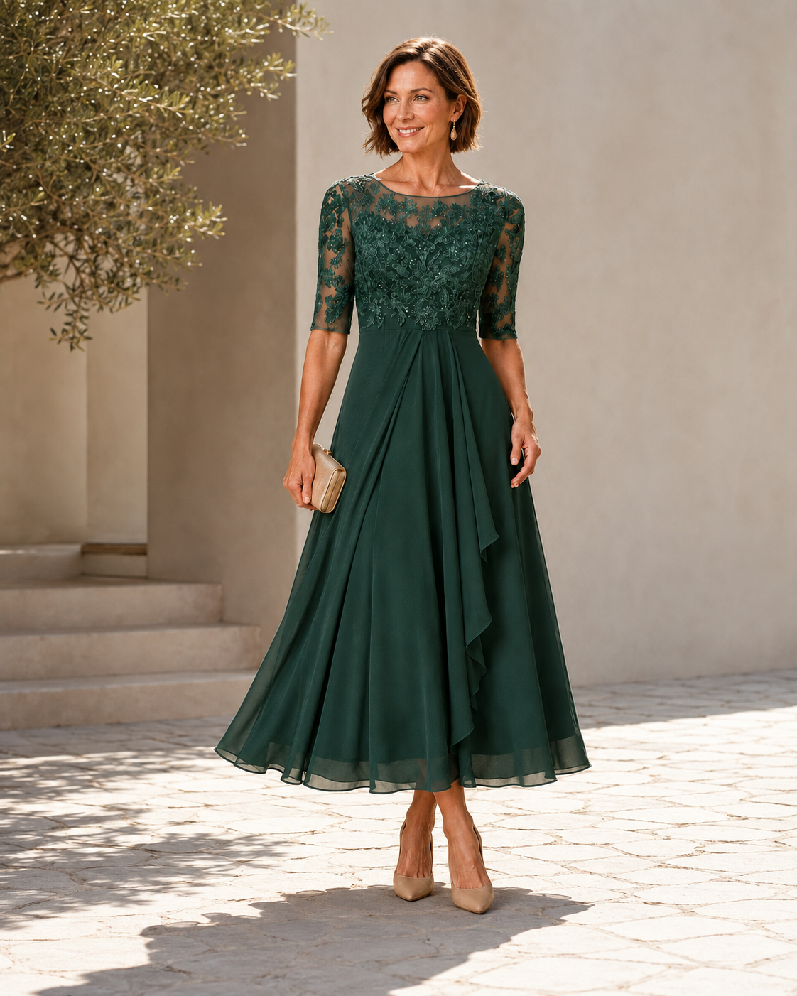 Rose | Flattering Lace Midi Dress