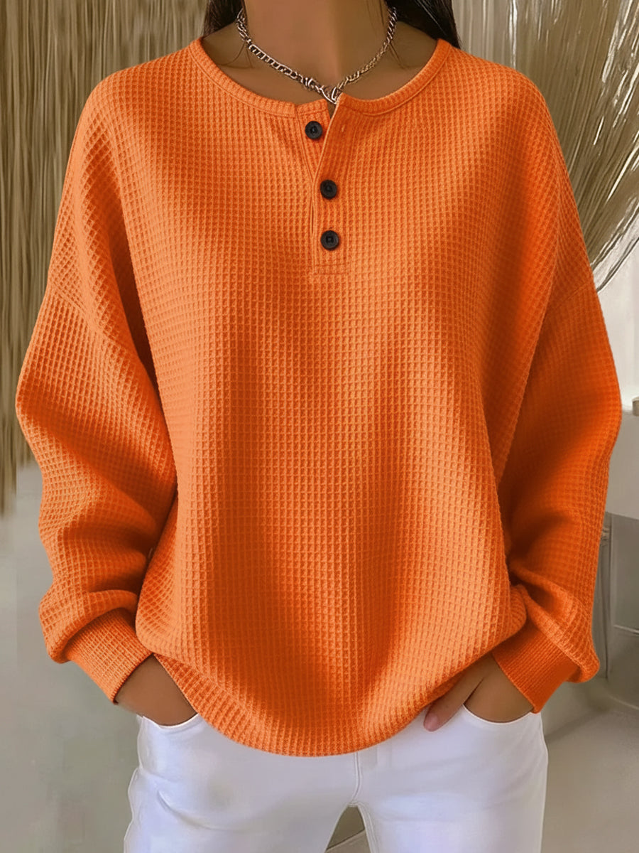 Isabella | Cozy Waffle Knit Henley Top