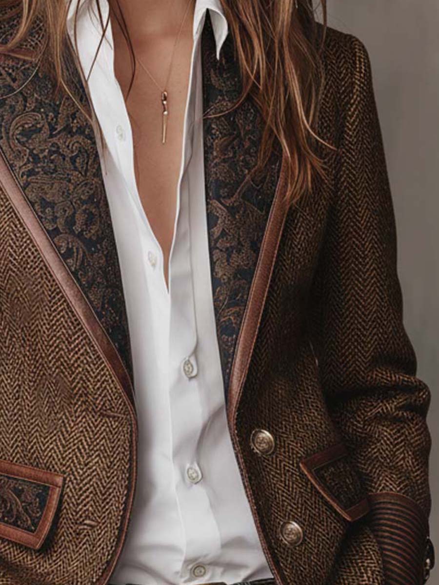 Sloane | Herringbone Print Panel Blazer for Women