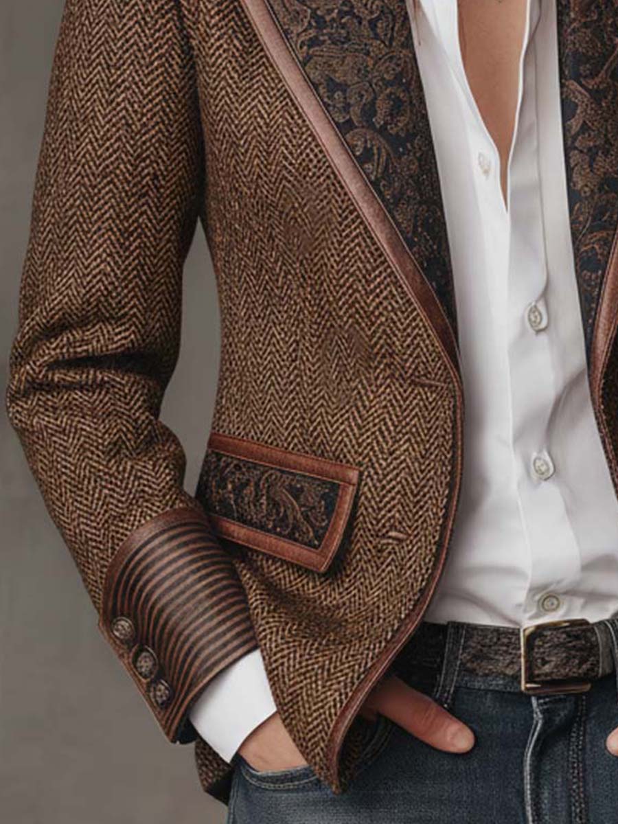 Sloane | Herringbone Print Panel Blazer for Women