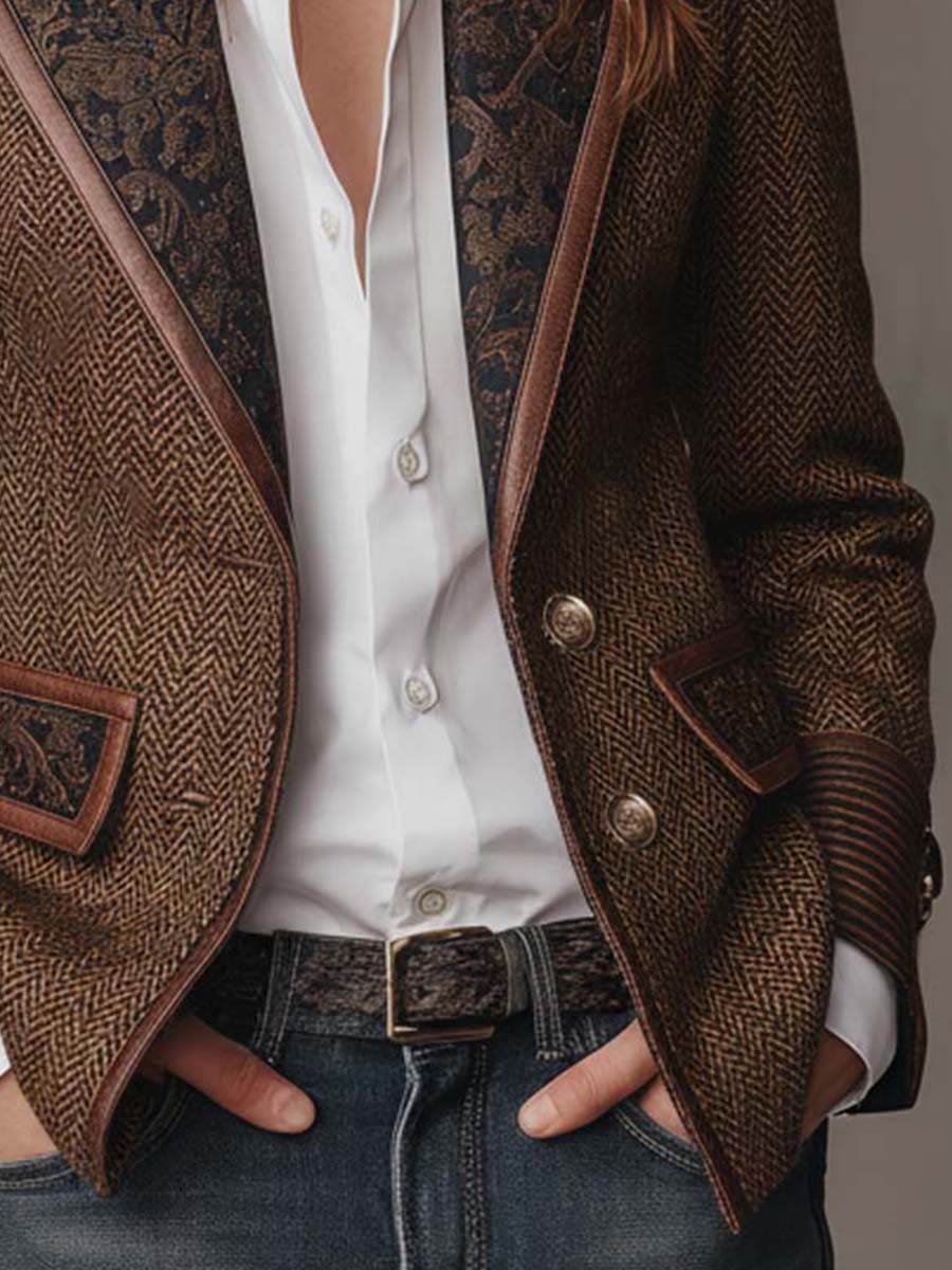 Sloane | Herringbone Print Panel Blazer for Women