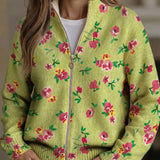 Margot | Pink Floral Zip-Up Bomber Cardigan