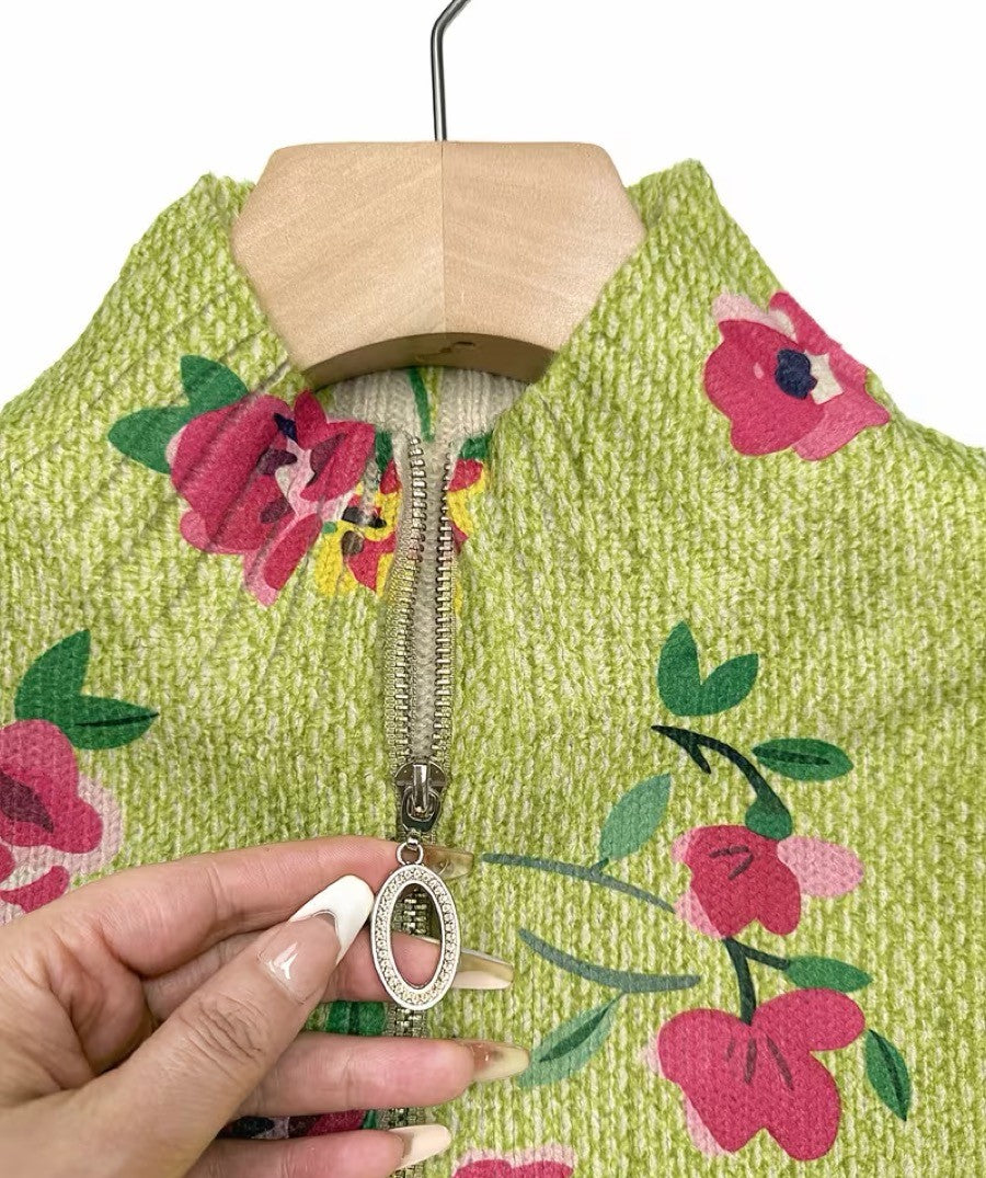 Margot | Pink Floral Zip-Up Bomber Cardigan