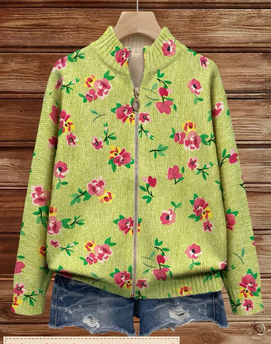 Margot | Pink Floral Zip-Up Bomber Cardigan