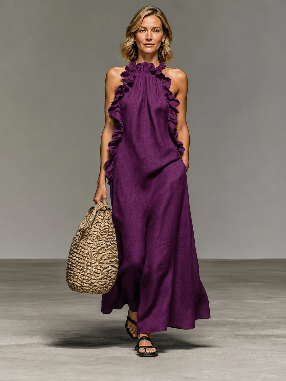 Emma | Soft Ruffle Maxi Dress with Sleeveless Silhouette