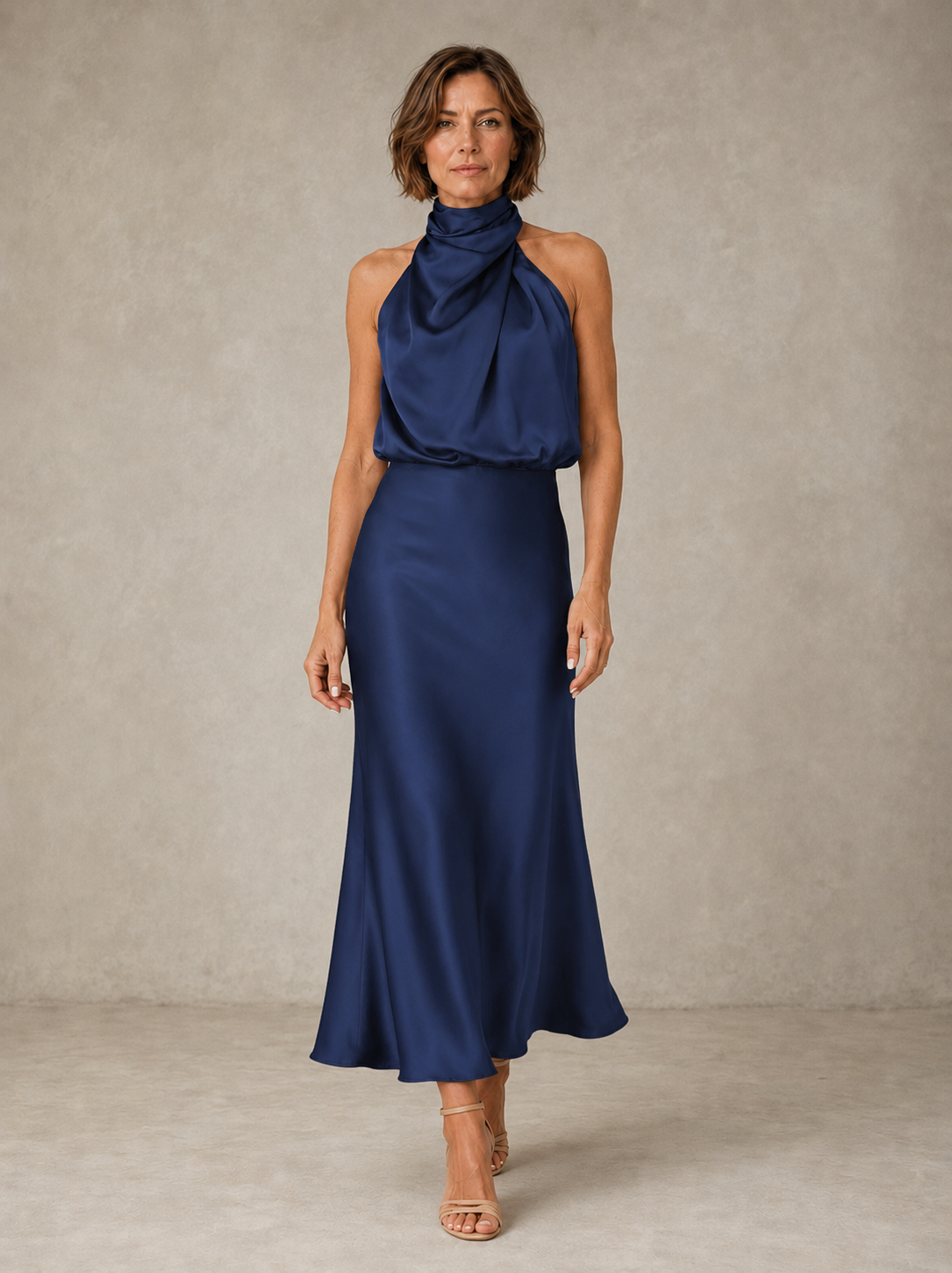Harper | Halter Satin Evening Maxi Dress