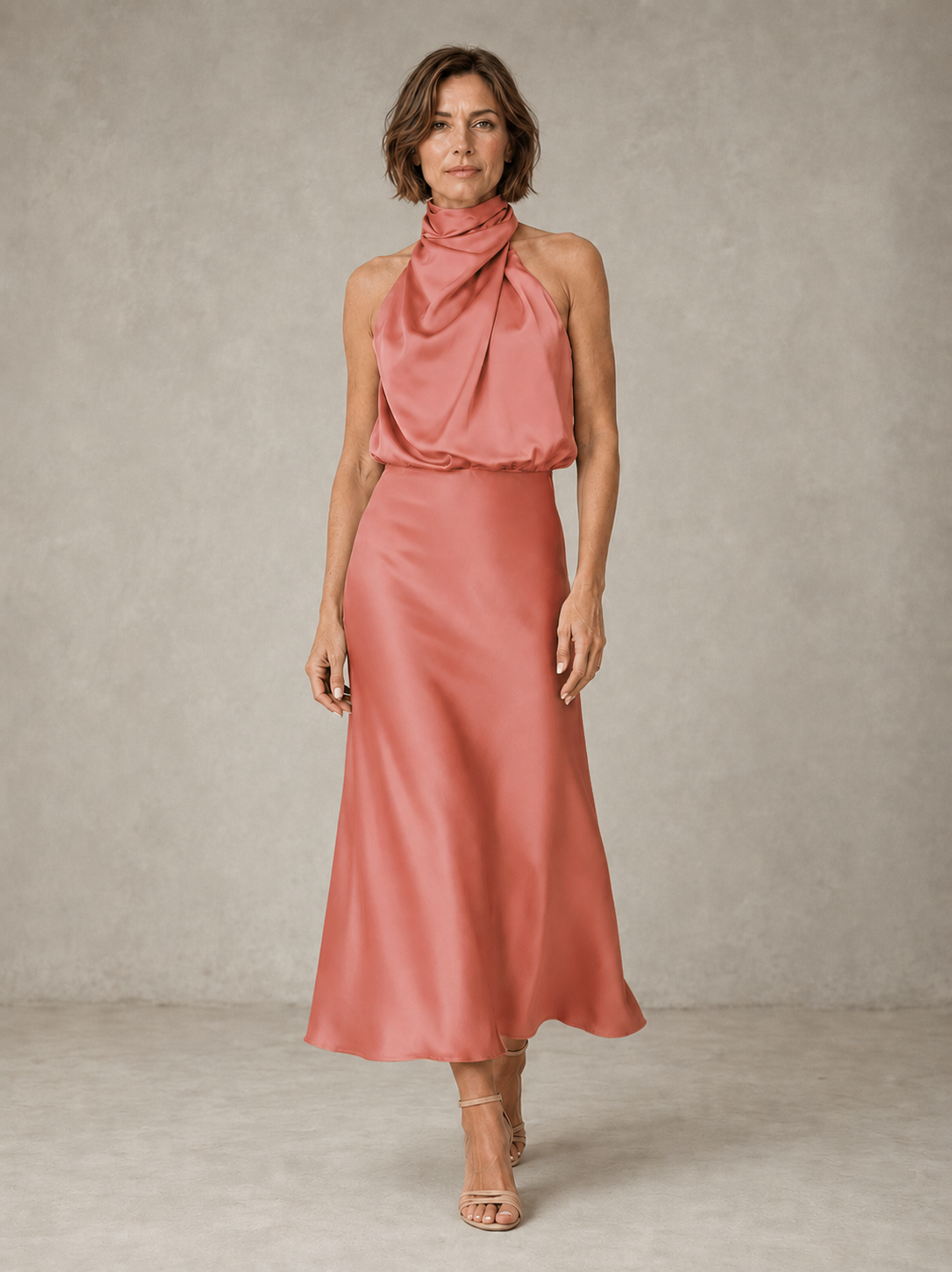 Harper | Halter Satin Evening Maxi Dress