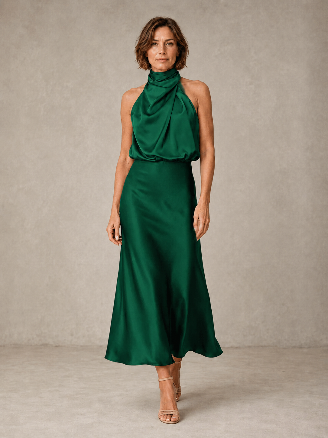 Harper | Halter Satin Evening Maxi Dress