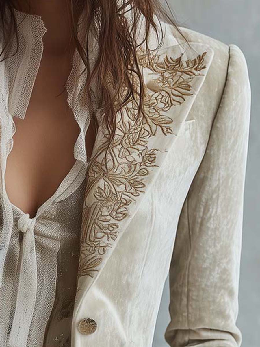 Ivory | Women's Embroidered Tailored Blazer