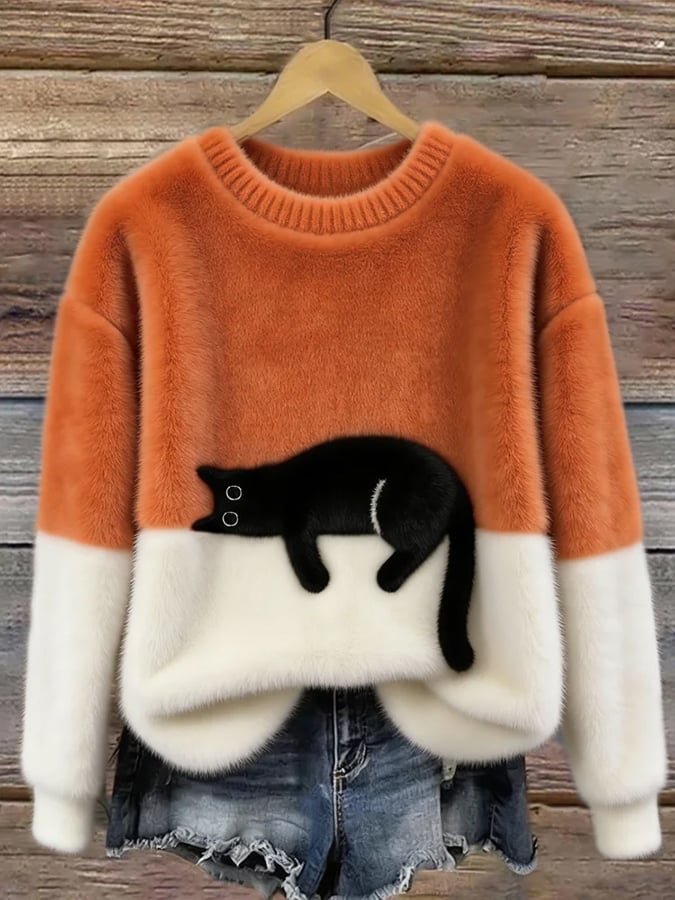 Aileen | Playful Cat Print Oversized Sweater