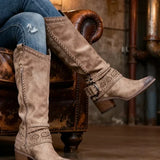 Edith | Women's Knee-High Buckle Strap Boots with Side Zipper