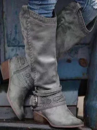 Edith | Women's Knee-High Buckle Strap Boots with Side Zipper