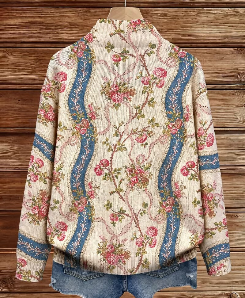 Rosalind | Climbing Rose Ribbon Zip-Up Cardigan