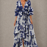 Victoria | Tiered Bow Belt Maxi Dress with Puff Sleeves