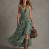 Ava | Gathered V-Neck Maxi Dress for Women
