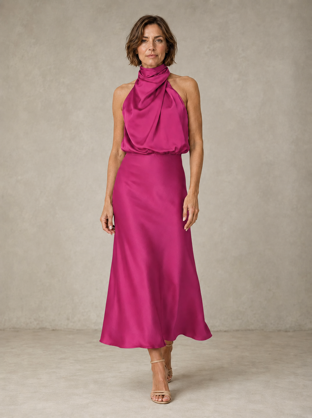 Harper | Halter Satin Evening Maxi Dress